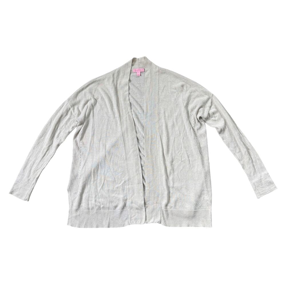 Lilly Pulitzer Beige Metallic Shimmer Open Front Cardigan